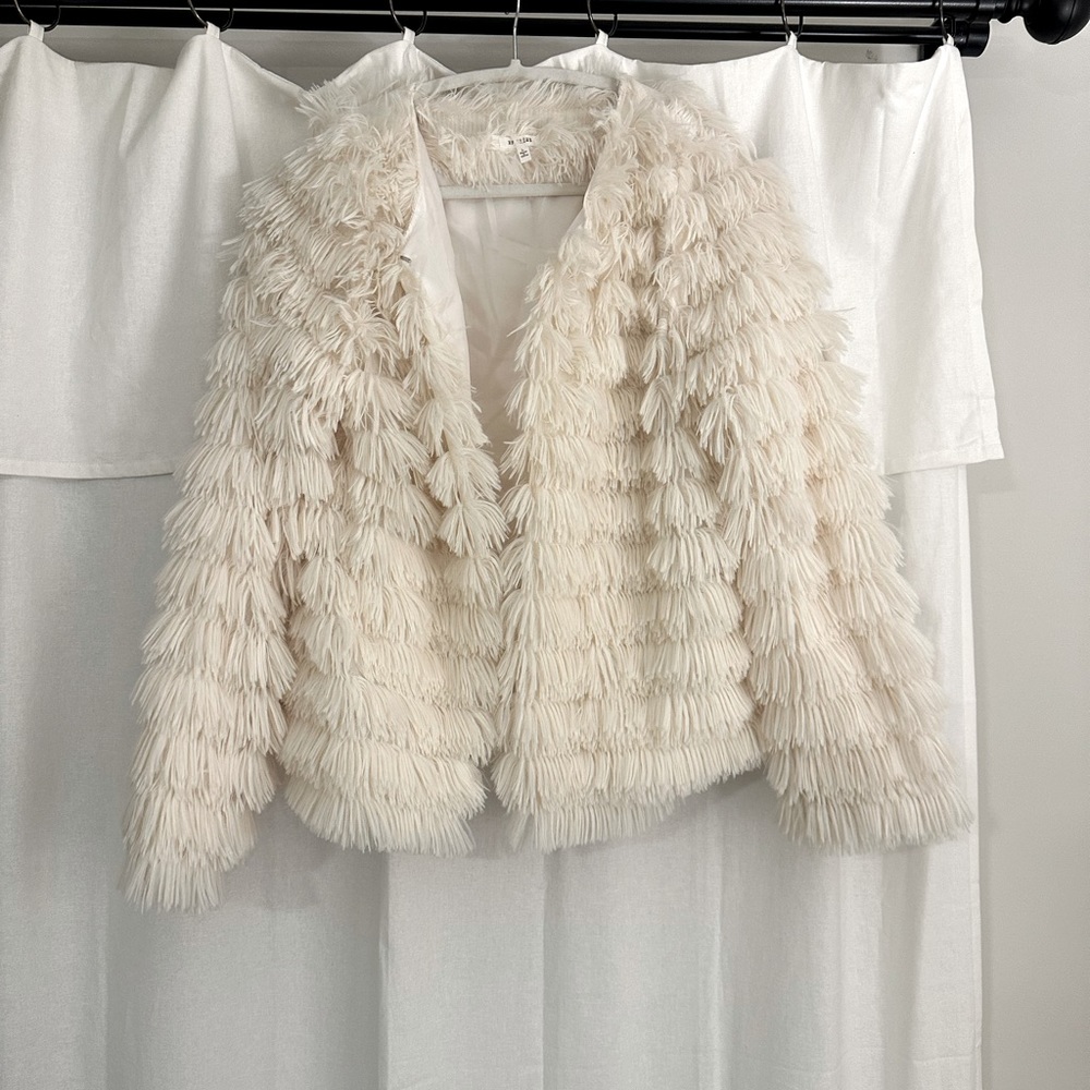 Vici Cream Textured Faux-Fur Jacket